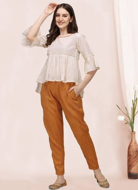White And Orange MESMORA MF Trendy Look Khadi Cotton Western Top With Bottom Heavy Collection 1116